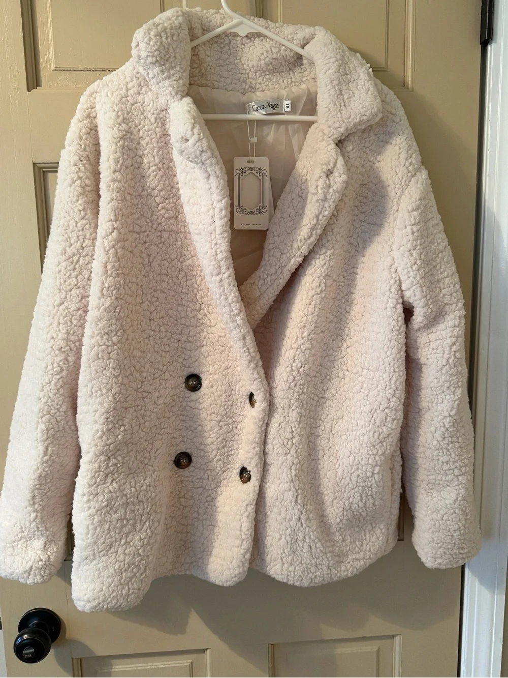 Cozy Cream Teddy Peacoat Jacket by Grace & Vogue - Picture 1 of 7